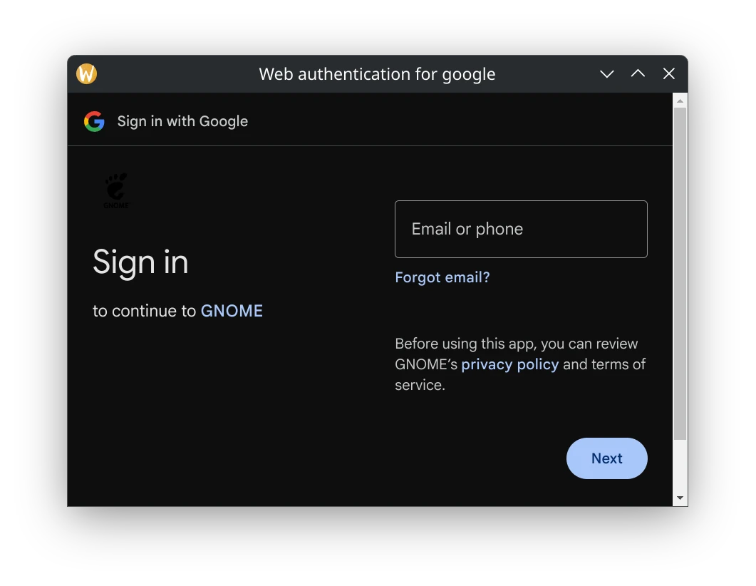 Gmail login for GNOME