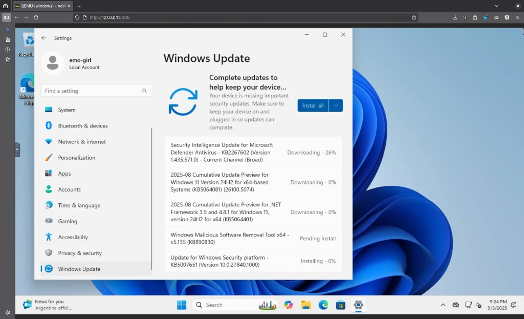 Windows Update in grogress